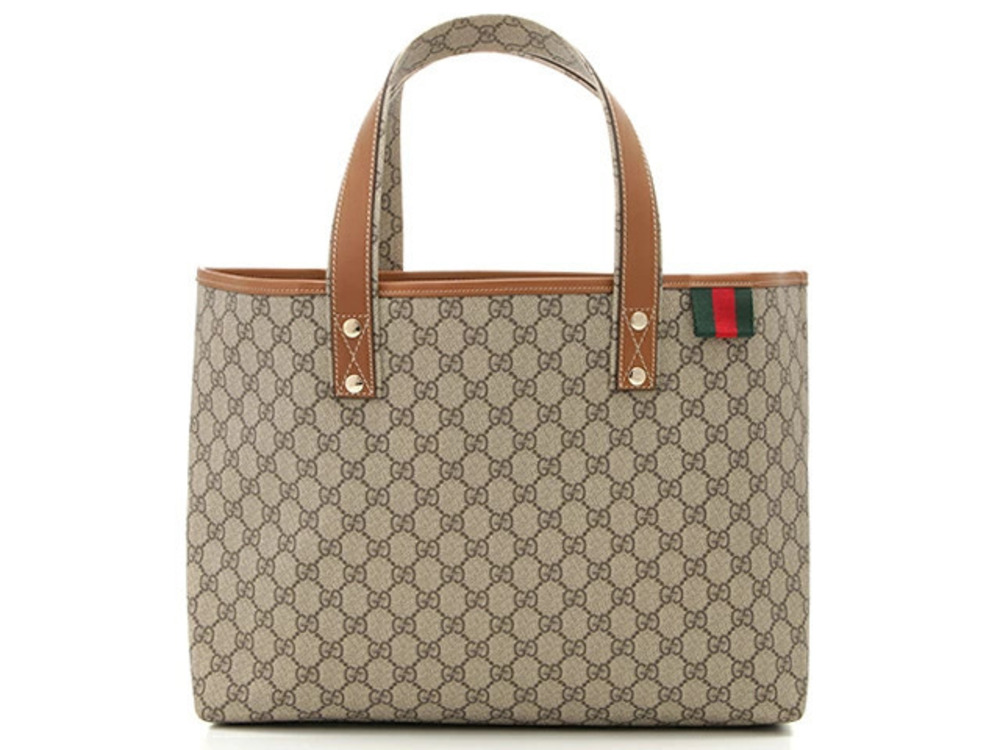 Gucci GG Plus Tote Bag Beige Cream Brown Calfskin